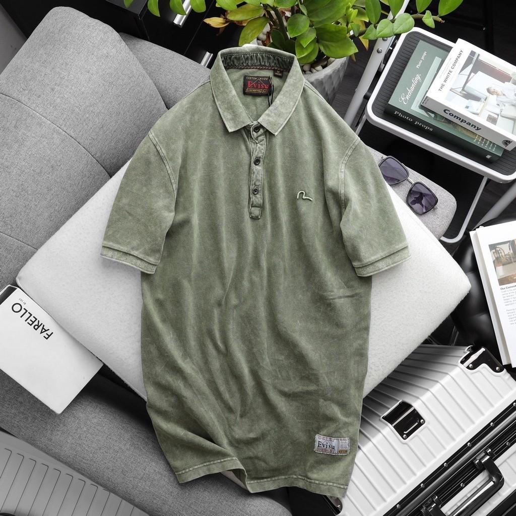 Áo thun polo wash bụi E.V.I.S.U_phượt_dã ngoại - vàng cát, vàng cát