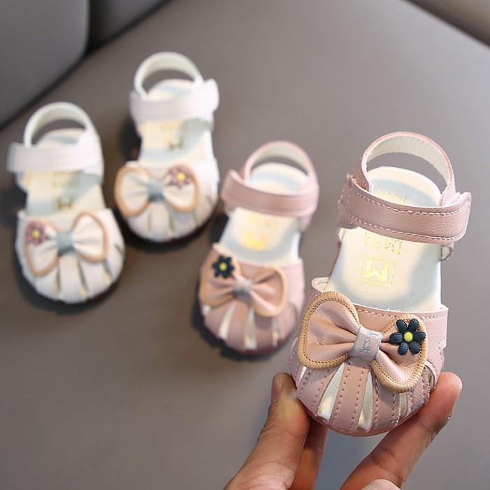 Freeship Giày Sandal Bé Gái Nơ Hoa Từ 0 - 2 Tuổi