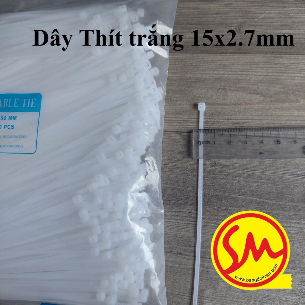 DÂY THÍT TRẮNG nhựa, DÂY THÍT BUỘC HÀNG loại tốt kích cỡ 15cm x 2.7mm