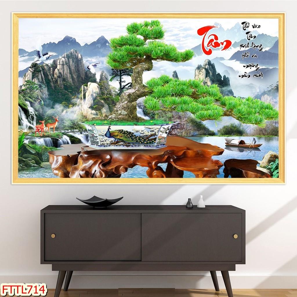 Tranh dán tường Tranh tết 2021 Tranh thư pháp Chậu Bonsai - hoa mai 12, Tranh dán tường 3d hiện đại (tích hợp sẵn keo)