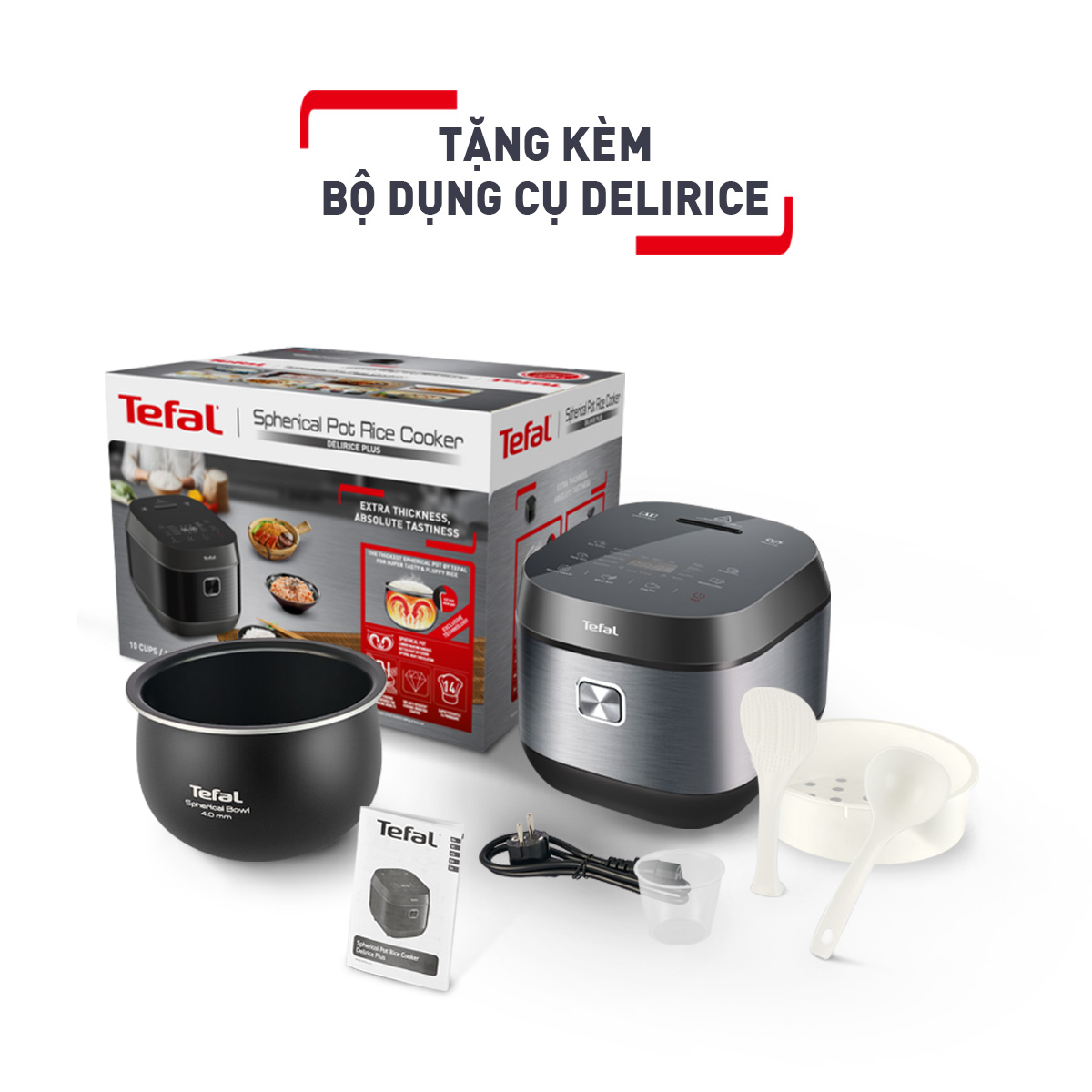 Nồi cơm điện tử Tefal 1.8L - Lòng nồi siêu dày 4mm RK776B68 - Xám - Hàng chính hãng