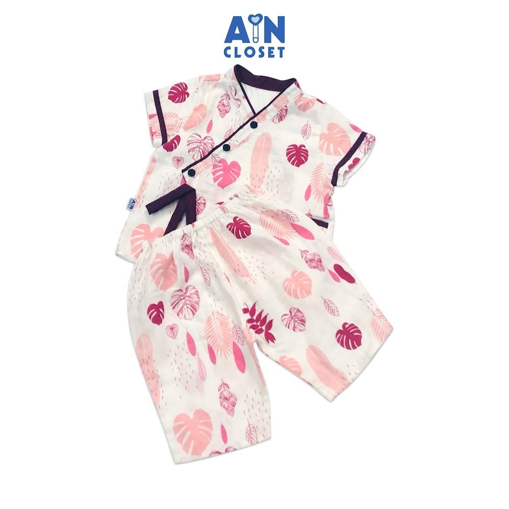 Bộ quần áo lửng bé gái họa tiết Lá hồng xô sợi tre - AICDBGA4EUFS - AIN Closet