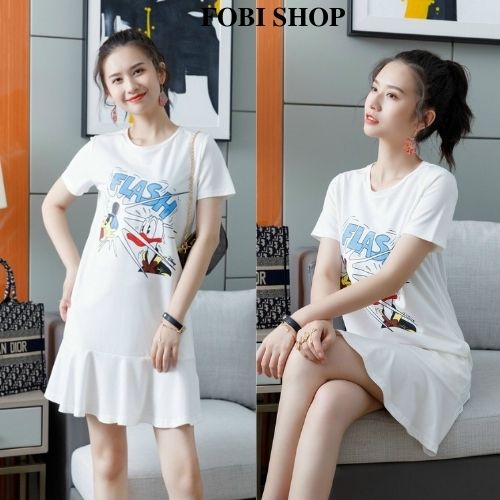 Đầm Thun Dáng Ôm Đuôi Cá Tay Ngắn Bigsize Họa Tiết Xinh Xắn Hàng Nhập Quảng Châu Cao Cấp