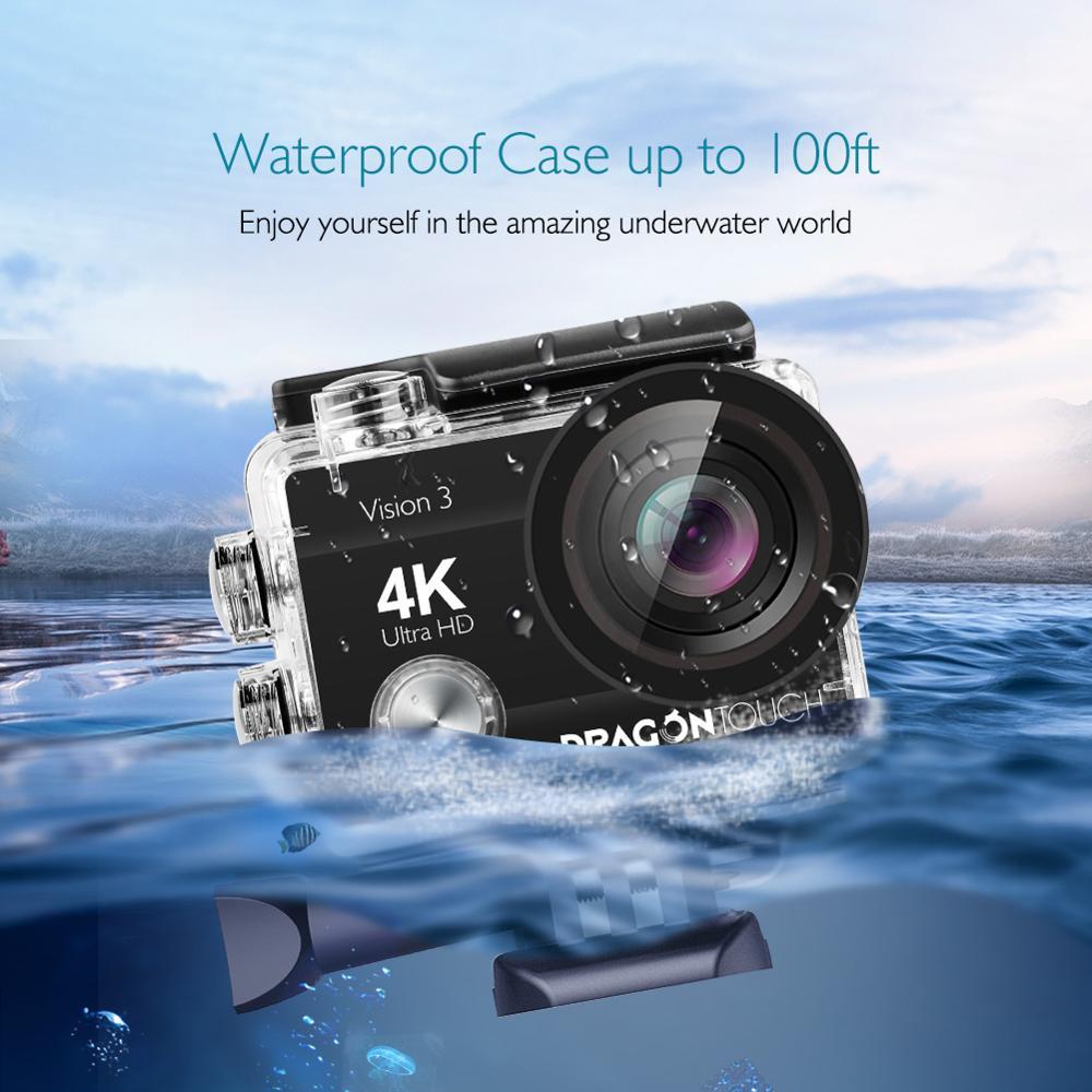 Camera hành động Dragon Touch 4K 16MP Vision 3 Camera chống nước dưới nước Camera thể thao WiFi góc rộng 170 ° có điều khiển từ xa