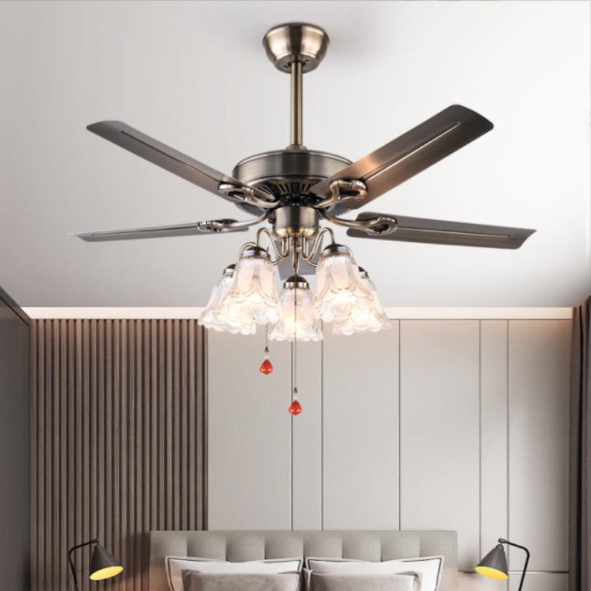 Quạt trần đèn 5 cánh kim loại tổng hợp 5 chao tô điểm phòng khách, buồng nghỉ 6 tiêu chuẩn mức độ gió 3 tối tân vương qu
