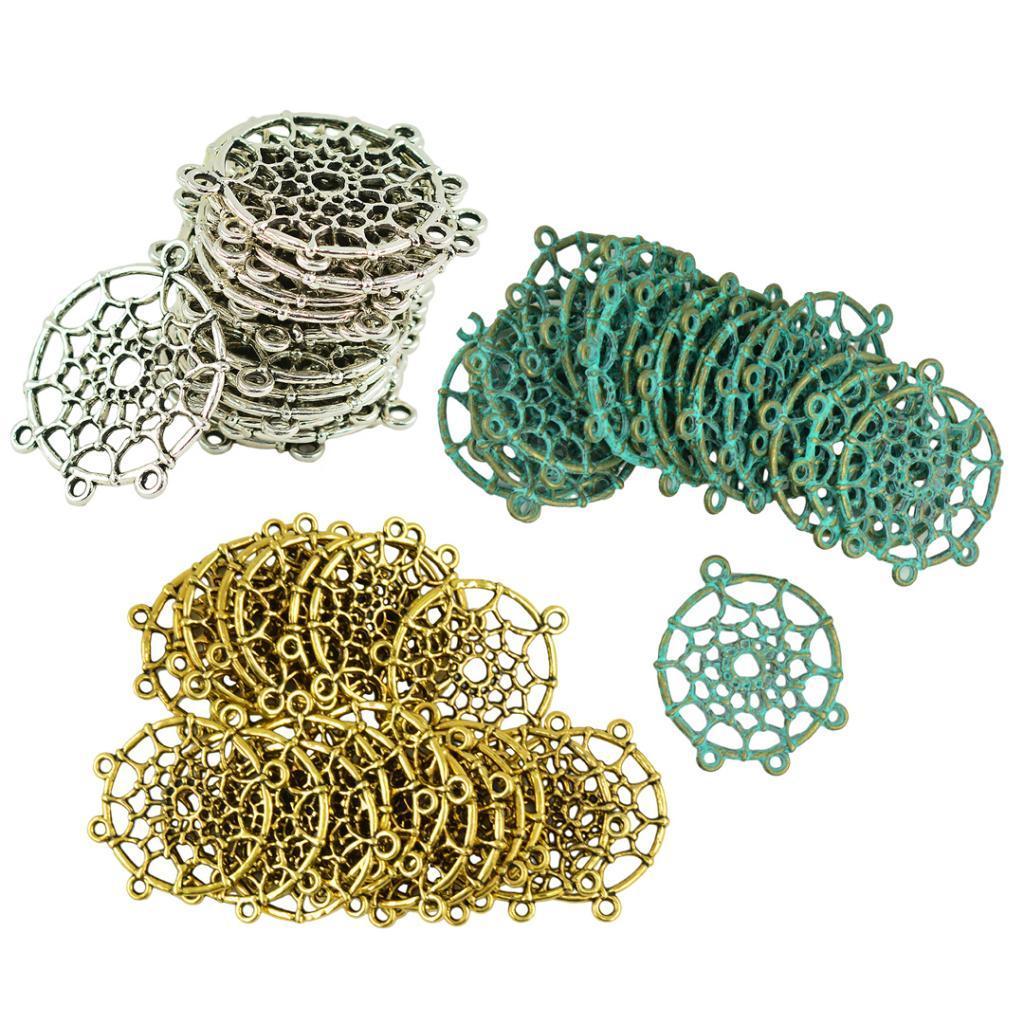 60 Pieces Vintage Indian Dream Catcher Charms Pendants Connectors DIY Jewelry Finding Multicolor