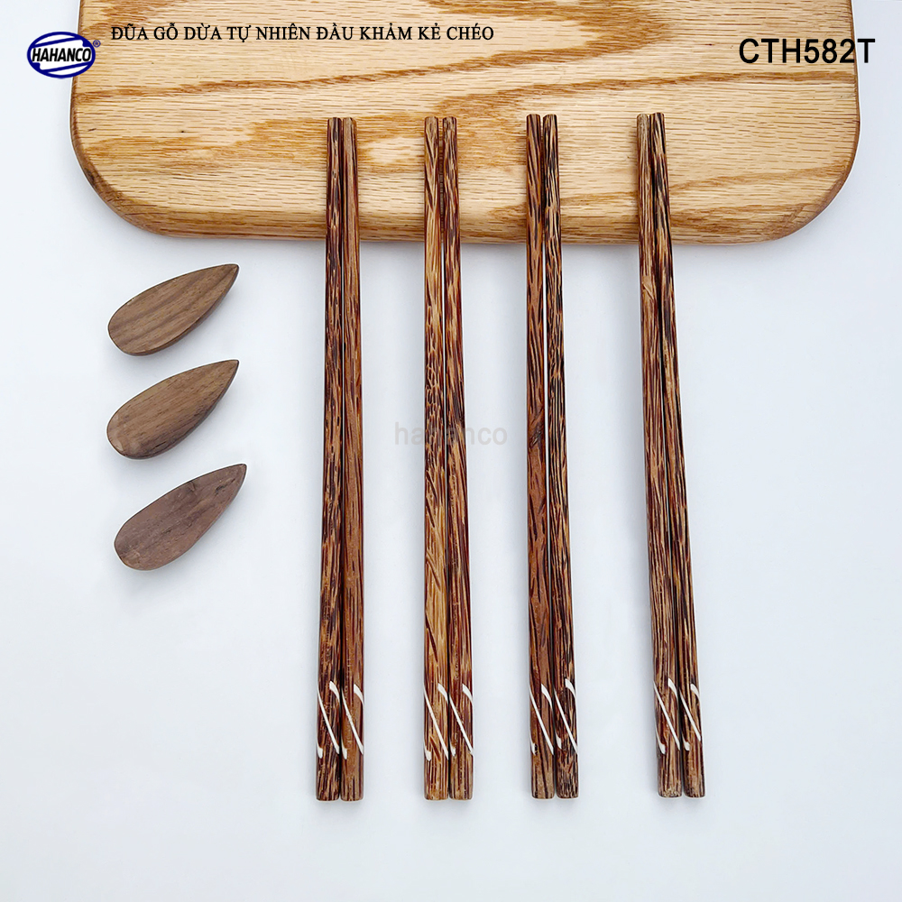 Đũa Gỗ Dừa Đen Khảm Kẻ Chéo HAHANCO An Toàn Đẹp Mắt Dùng Cho Quán Ăn Gia Đình - CTH582T