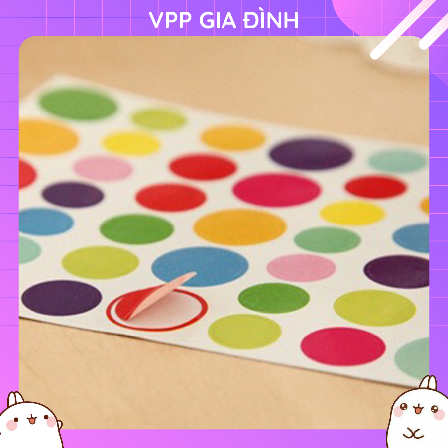 Bộ 6 Tấm Nhãn Dán Sticker Trang Trí Color K1514 Sticker Tròn Sticker Trái Tim Sticker Ngôi Sao