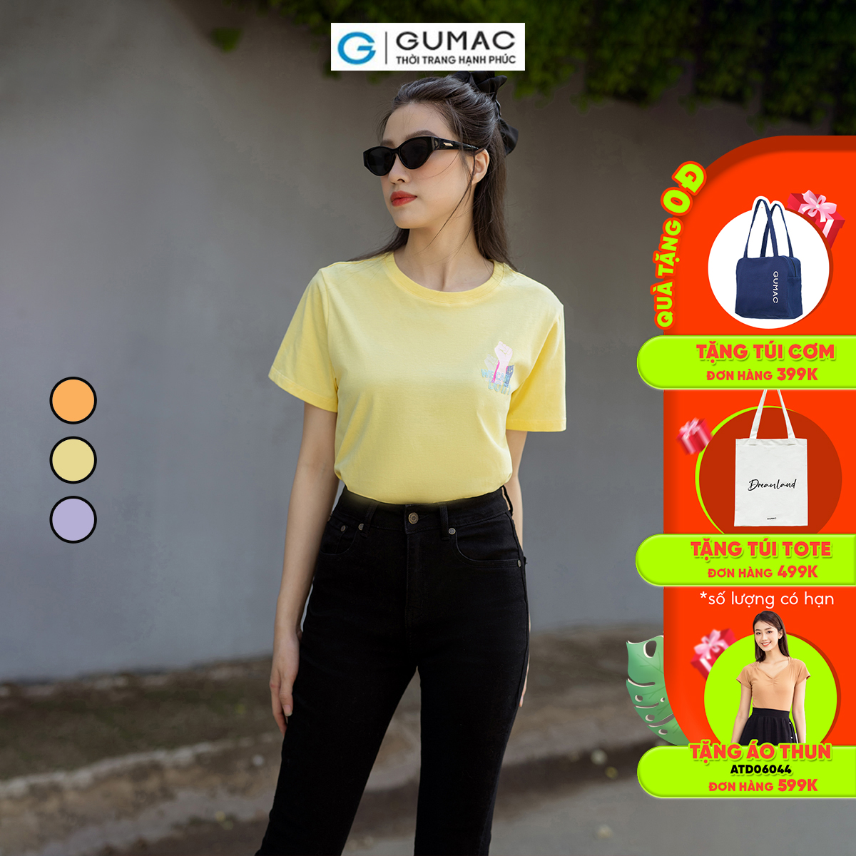 Áo thun nữ cotton tay ngắn cổ tròn in trẻ trung năng động thời trang GUMAC ATD07059