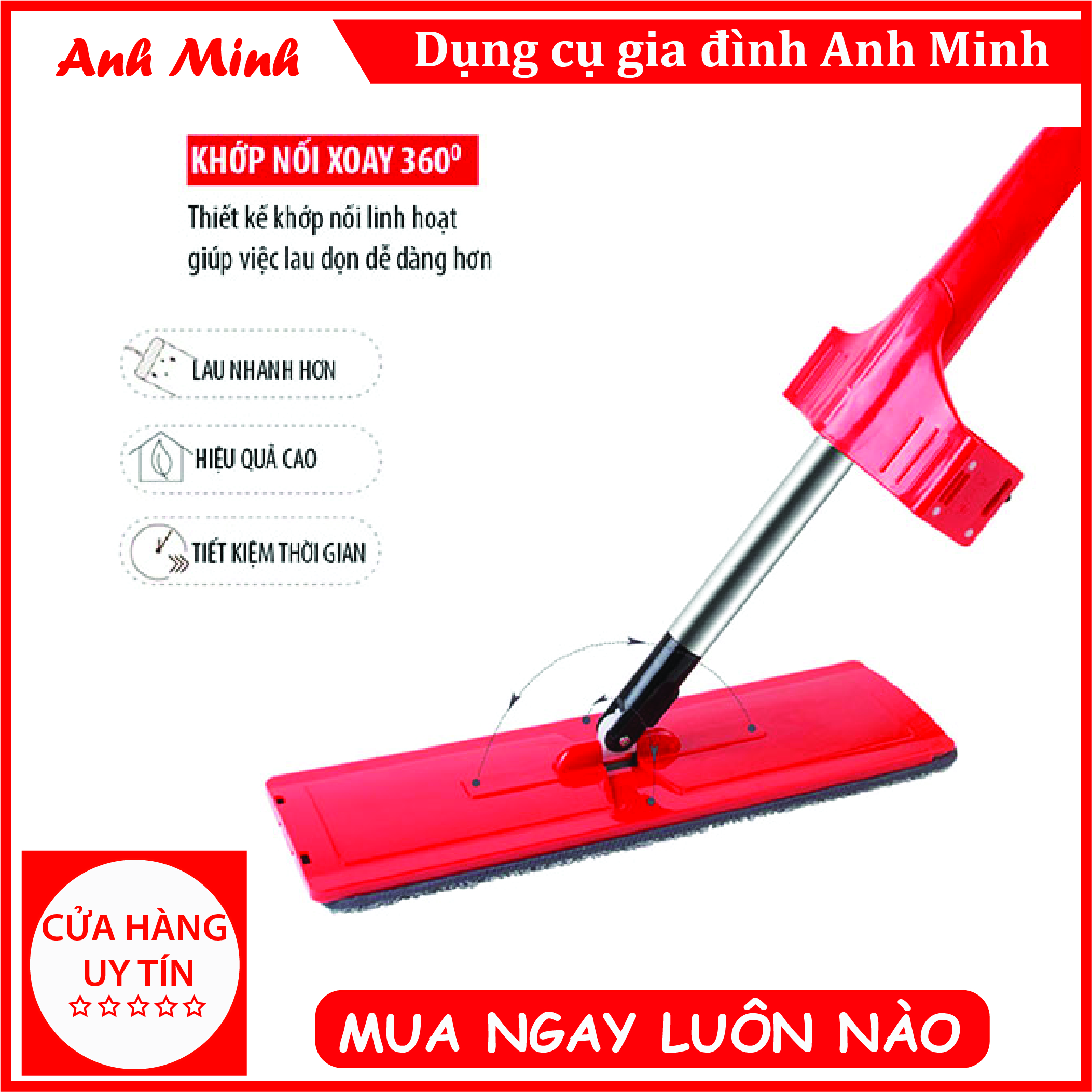 CÂY LAU NHÀ TỰ VẮT XOAY 360 ĐỘ THÔNG MINH (cây lau chữ nhật)