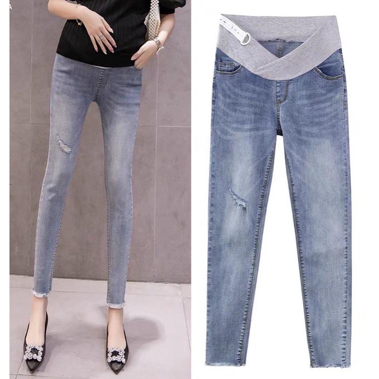 Quần jean bầu dáng dài cạp thấp -hàng shop quảng châu