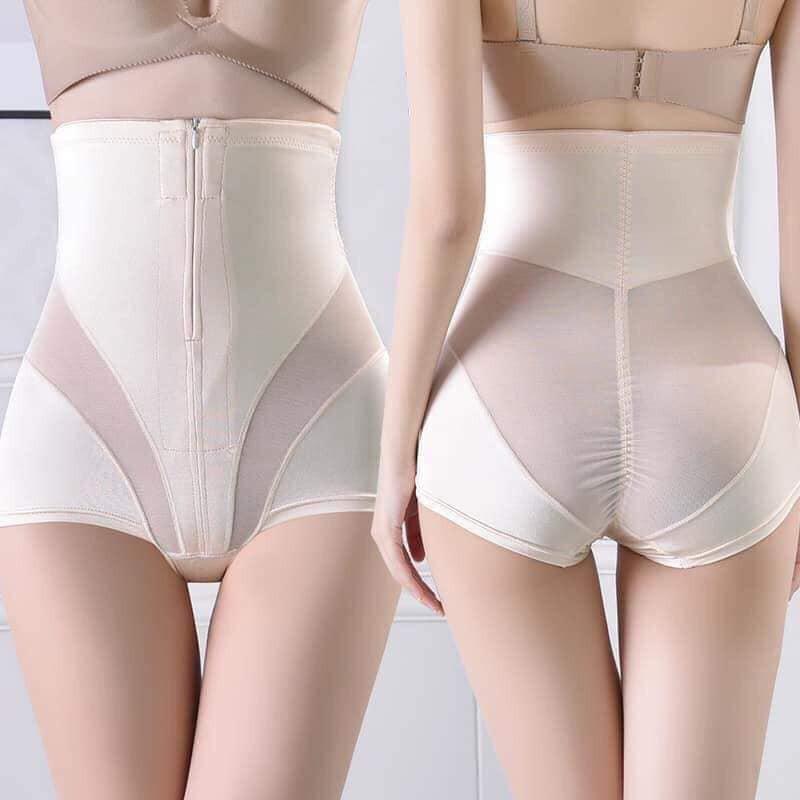 Quần lót gen nịt bụng lụa nữ kéo khóa chất liệu thun su mát pha lưới thoáng khí-
