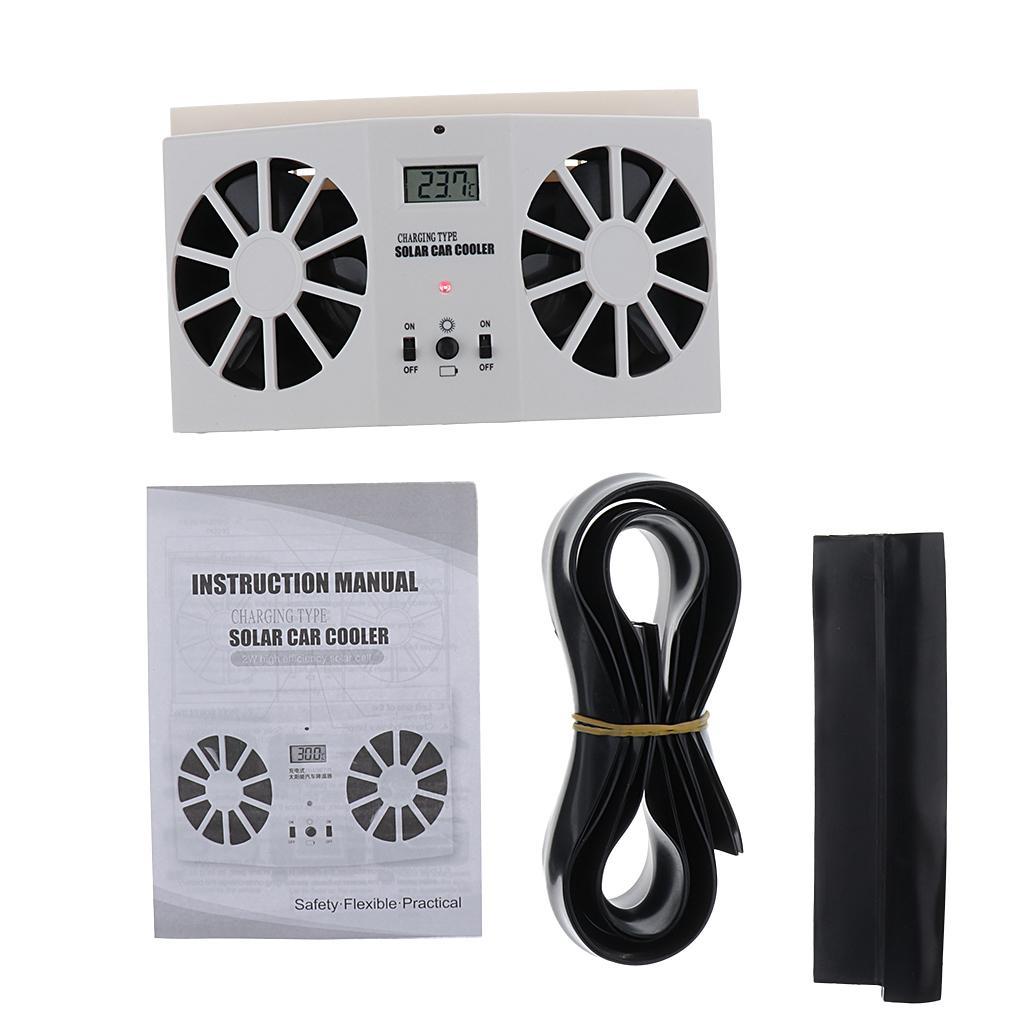 Plug and Solar Dual Fan Window Air Vent Cooler Windshield black