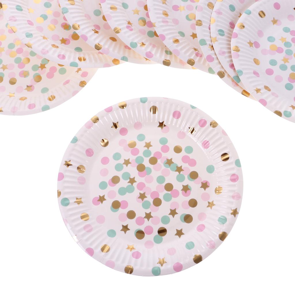 2x10x Dots Paper Party Set Plates Cups Birthday Wedding Bouquet Tableware 7" 4