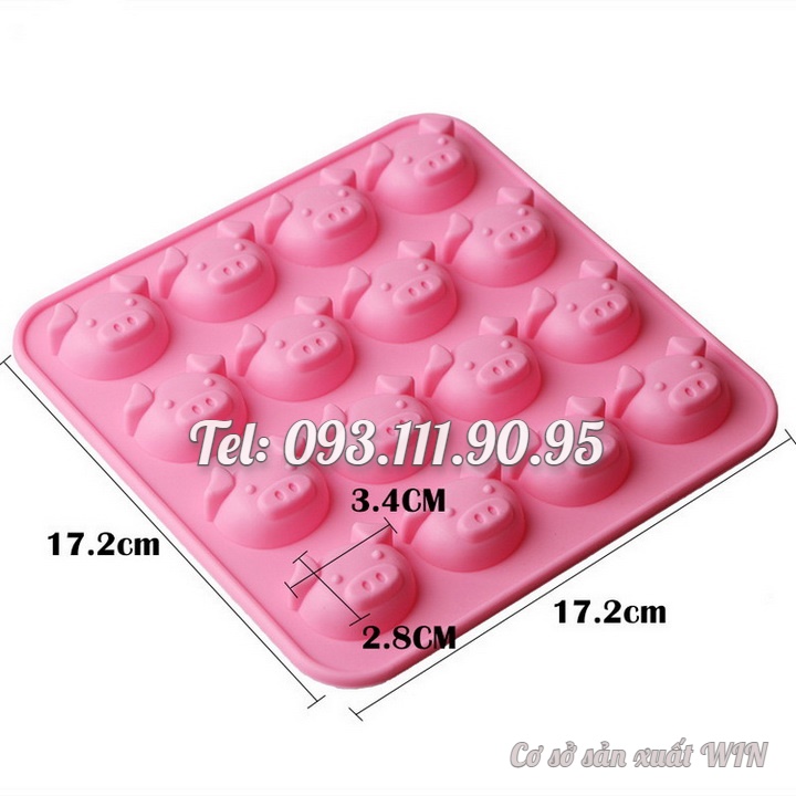 Khuôn silicon làm rau câu, socola 16 mặt heo con – Mã số 1087