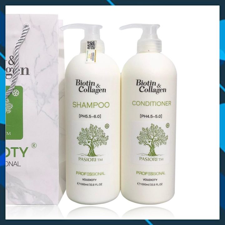 BỘ DẦU GỘI XẢ PASIORI TM COLLAGEN & BIOTIN TRẮNG PHỤC HỒI, MỀM MƯỢT, NGĂN GÃY RỤNG 1000ML*2