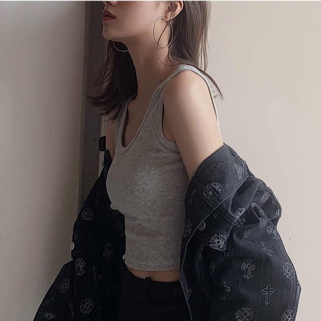 Áo thun ba lỗ nữ, áo thun croptop vải cotton co giãn thoáng mát