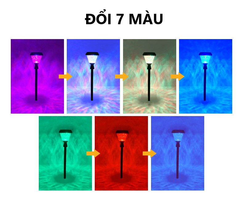 Đèn trụ cổng, sân vườn năng lượng mặt trời 7 màu