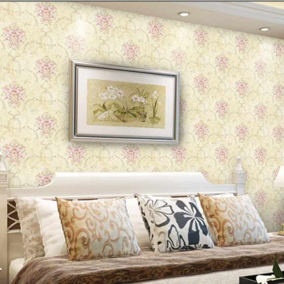 Cuộn 5m Decal Giấy Dán Tường Chùm hồng cổ điển vàng kem