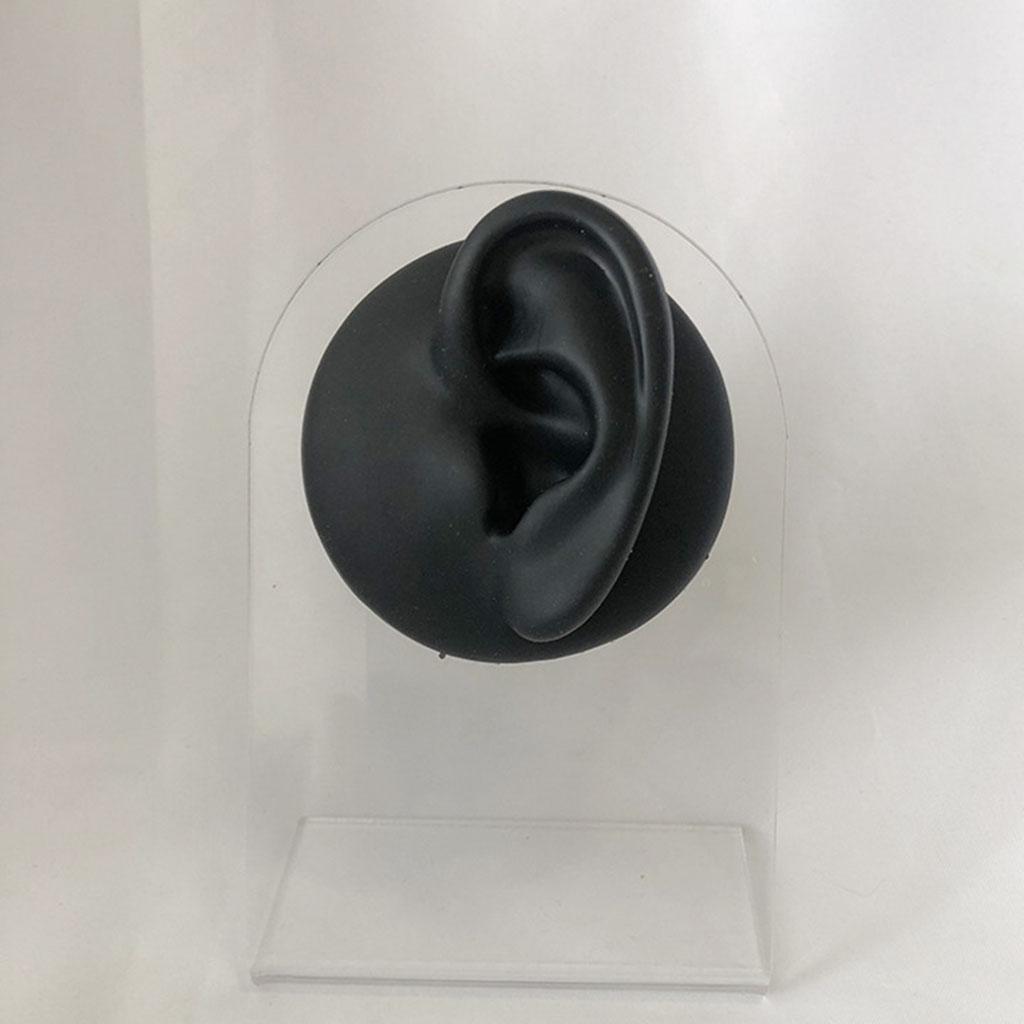2X Simulation Ear Model Silicone for Jewelry Display Asmr Sleep Left Ear Black