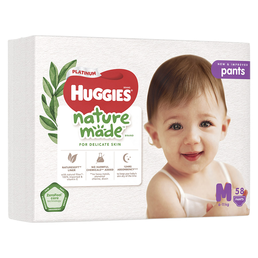 Tã Quần Siêu Cao Cấp Huggies Platinum Nature Made M58 (58 Miếng)