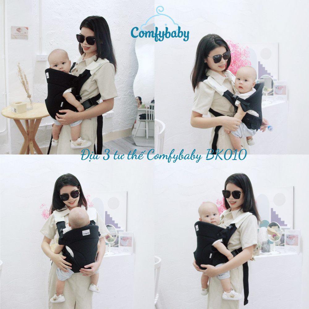 Địu em bé 3 tư thế có đỡ cổ sơ sinh - THOÁNG KHÍ-CHỐNG GÙ cho bé ComfyBaby CF-BK010 siêu gọn nhẹ - bảo hành 12 tháng
