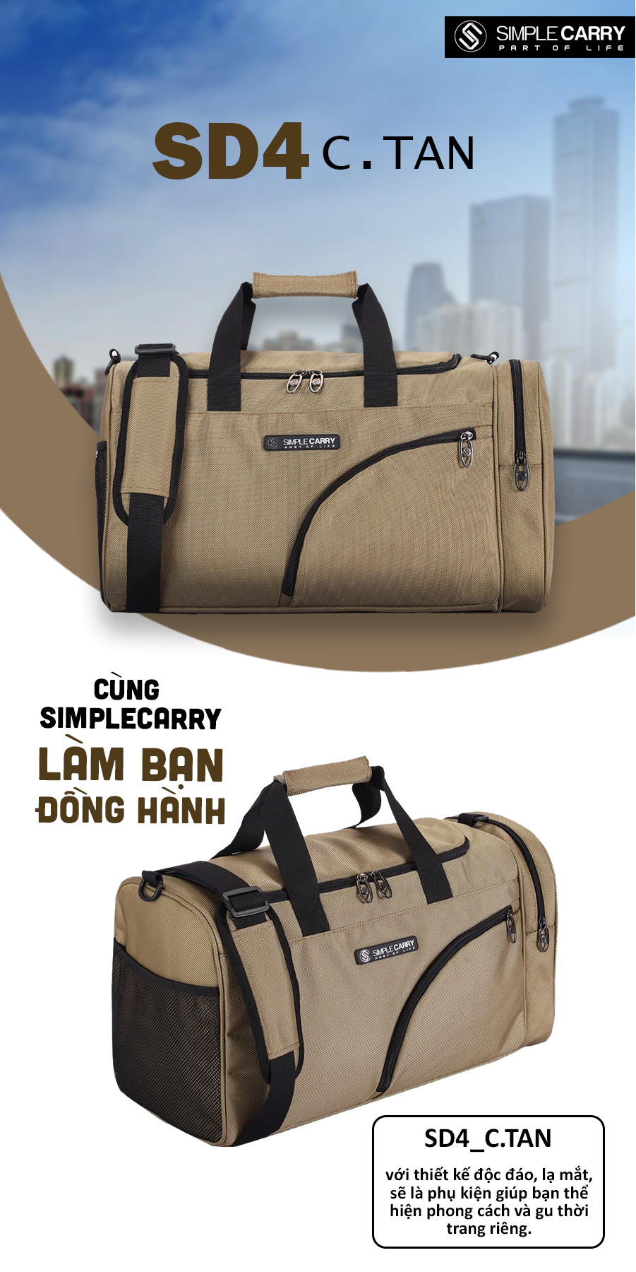 Túi du lịch Simplecarry Duffle SD4 C.Tan