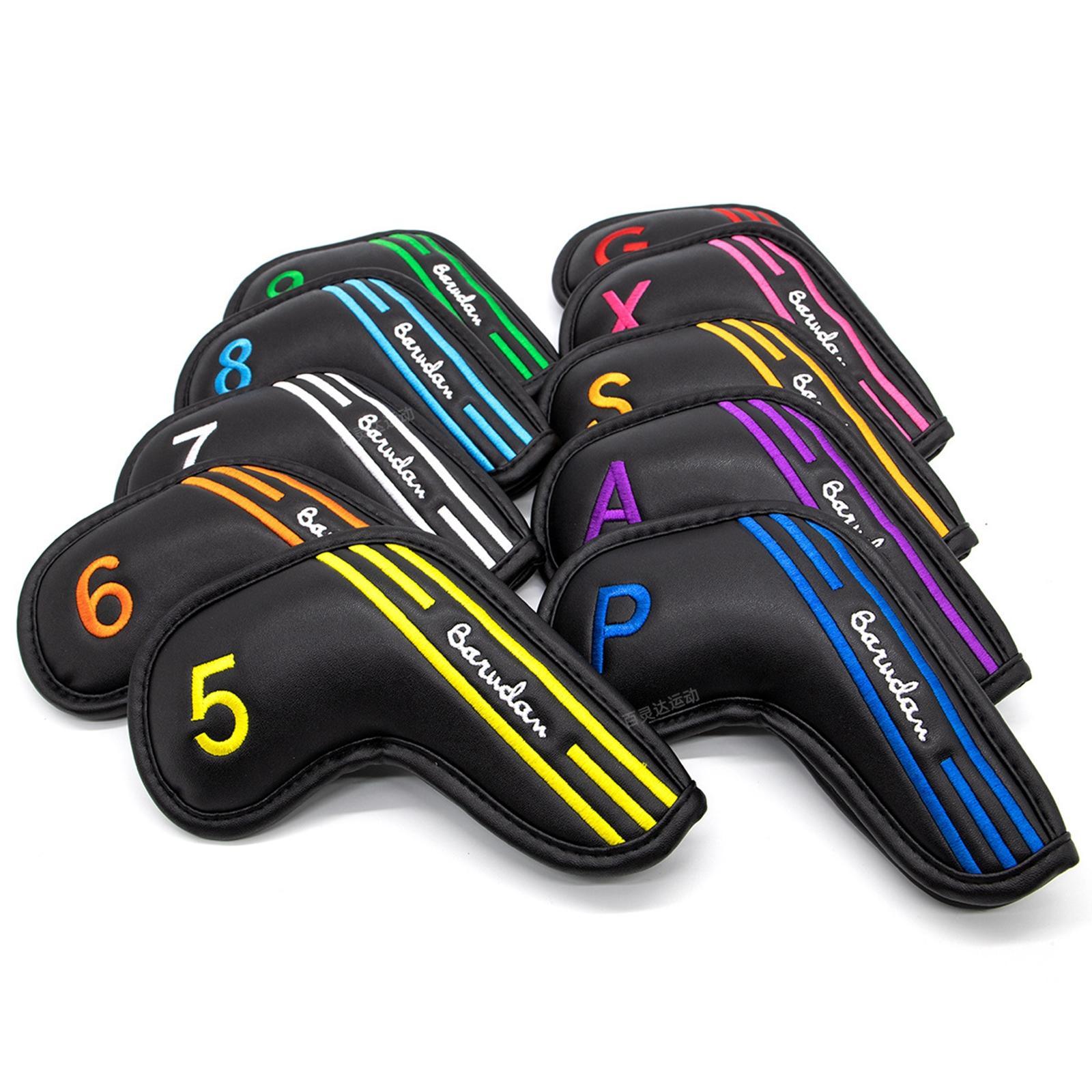 10Pcs Golf Iron Head Covers Set Guard Black PU Leather W/ No. Tag Waterproof