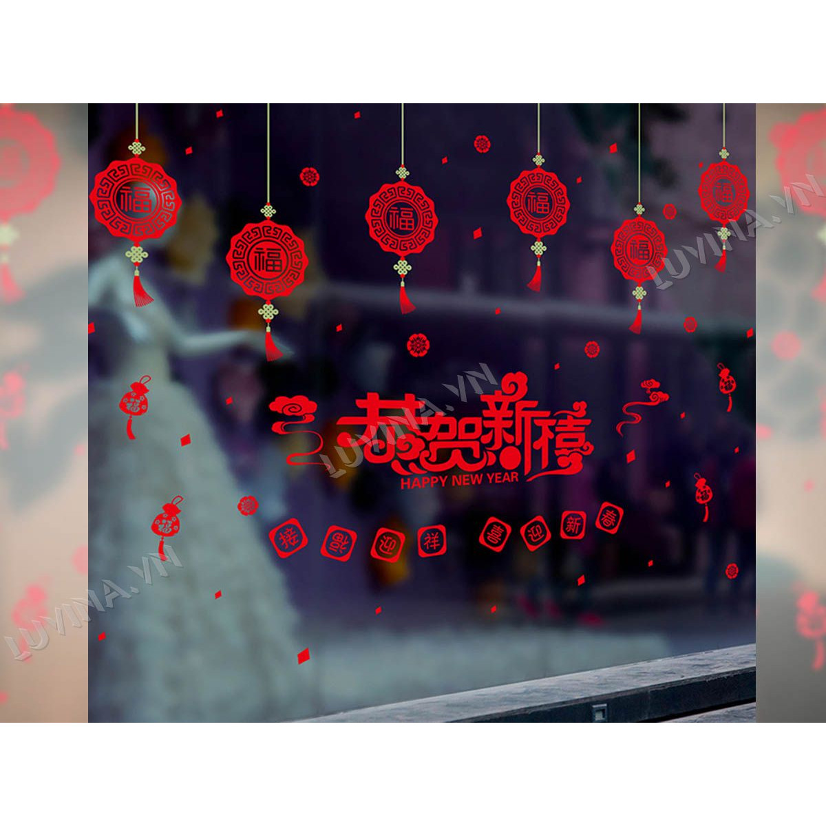 Decal trang trí tết-dây treo tài lộc đỏ