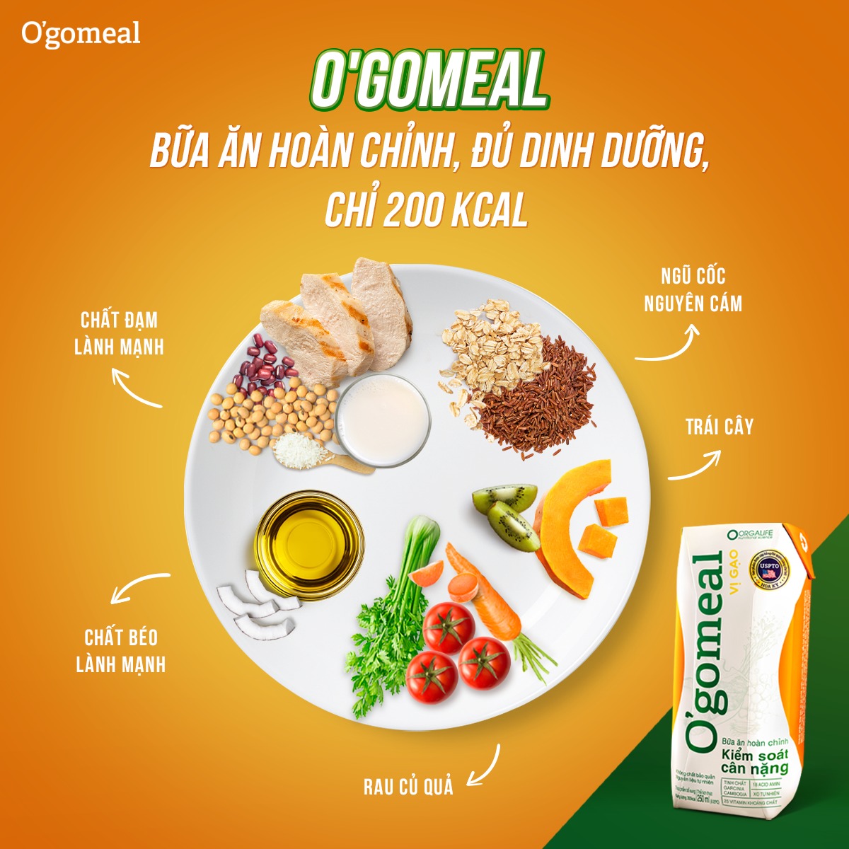 Thực phẩm bổ dưỡng Ogomeal Vị Gạo hộp dùng thử, Bữa ăn thay thế 200Calo - Kiểm soát cân nặng an toàn, hiệu quả