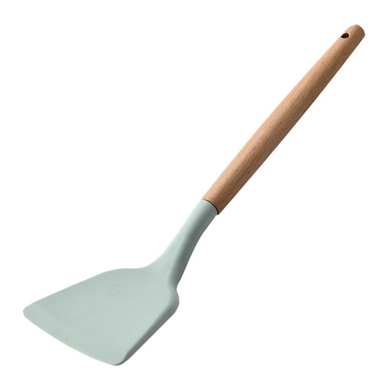 Silicone Non Stick Bếp Nấu ăn Dụng Cụ đặt Tay Cầm Bằng Gỗ