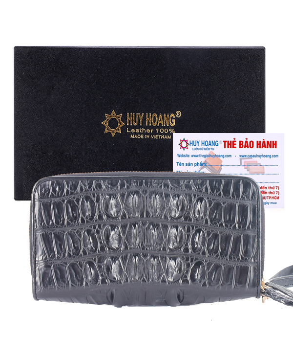 Bóp nữ da cá sấu Huy Hoàng 2 khóa gai màu vàng bò, đen, nâu đỏ, nâu đất HT3208-09-10-16