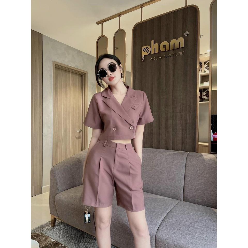 Sét bộ đồ nữ áo vest croptop phối quần lửng đa màu sắc thích hợp dạo phố, đi biển