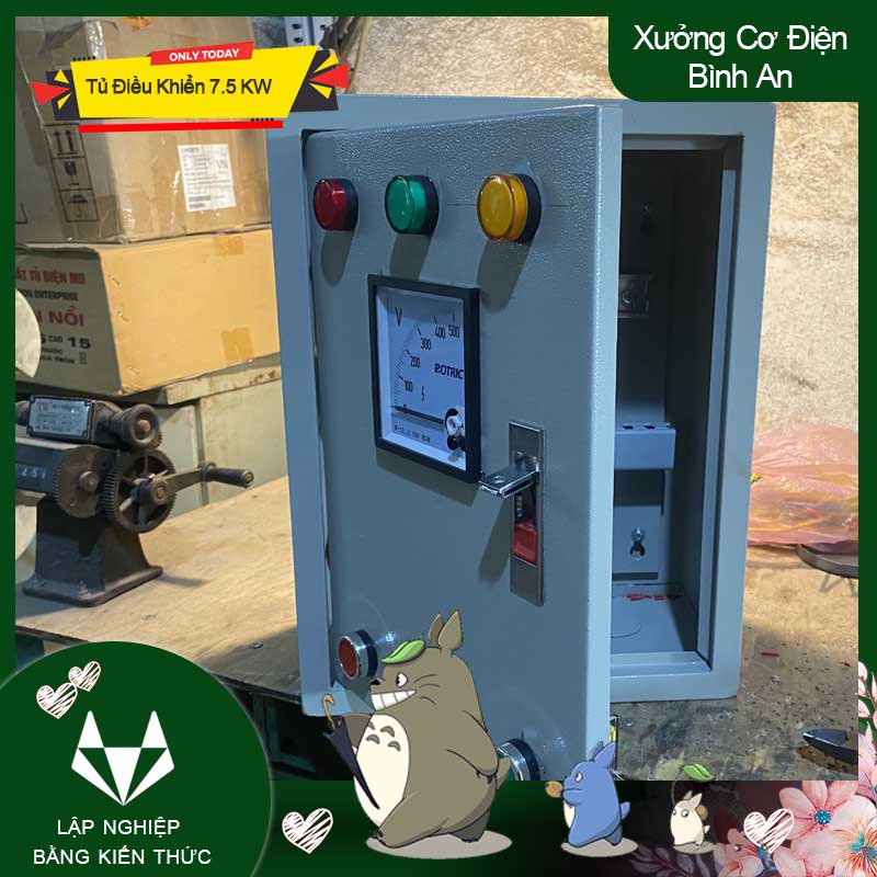 Tủ điều khiển 3 pha 7.5KW có đồng hồ báo vôn chống mất pha, đảo pha và ngắn mạch XJ3G