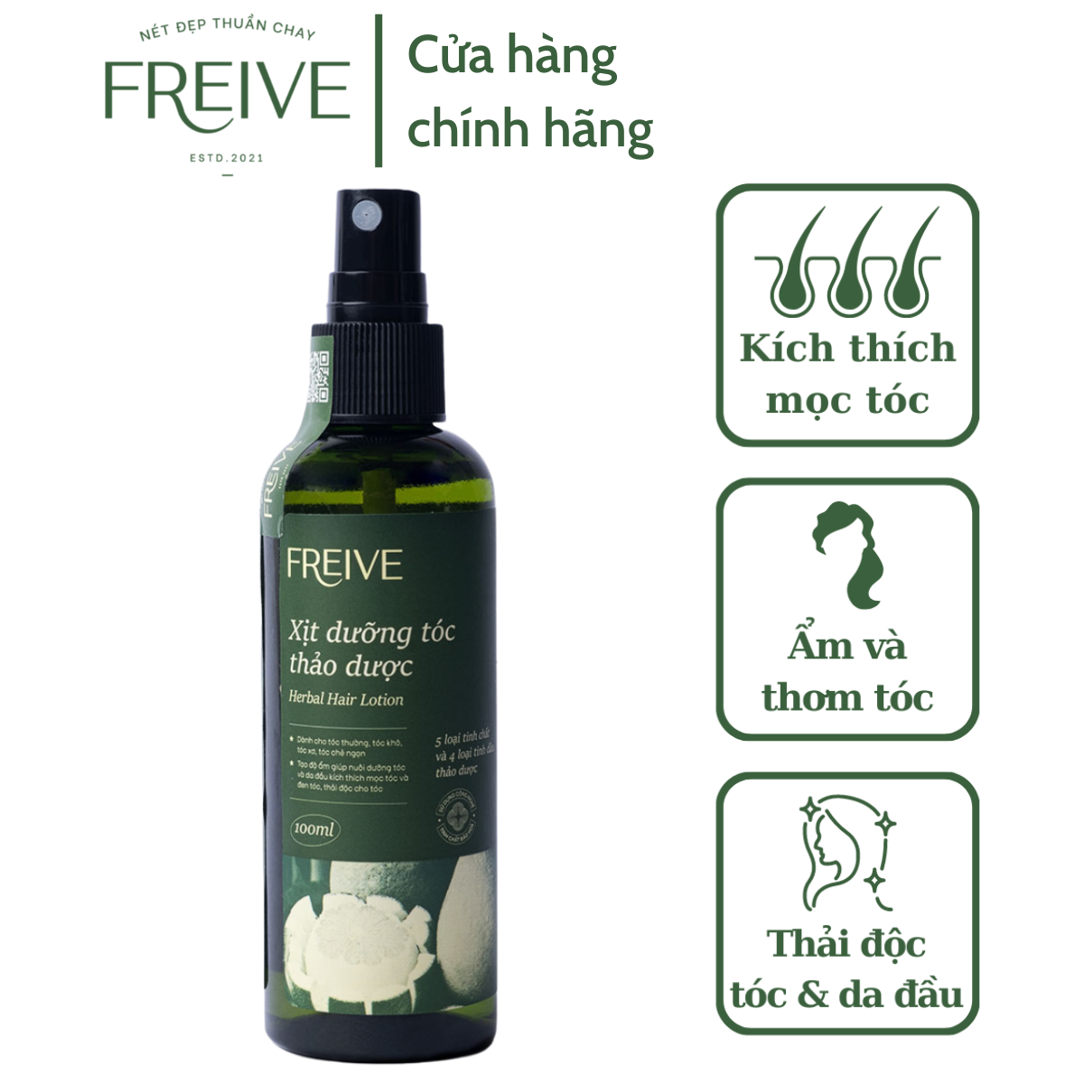 Xịt dưỡng tóc thảo dược Freive giúp mọc tóc mượt tóc đen tóc và thơm tóc 100ml