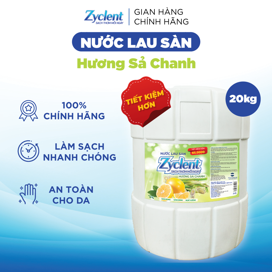 Nước Lau Sàn ZYCLENT EXTRA Hương Sả Chanh 20KG - SIÊU TIẾT KIỆM