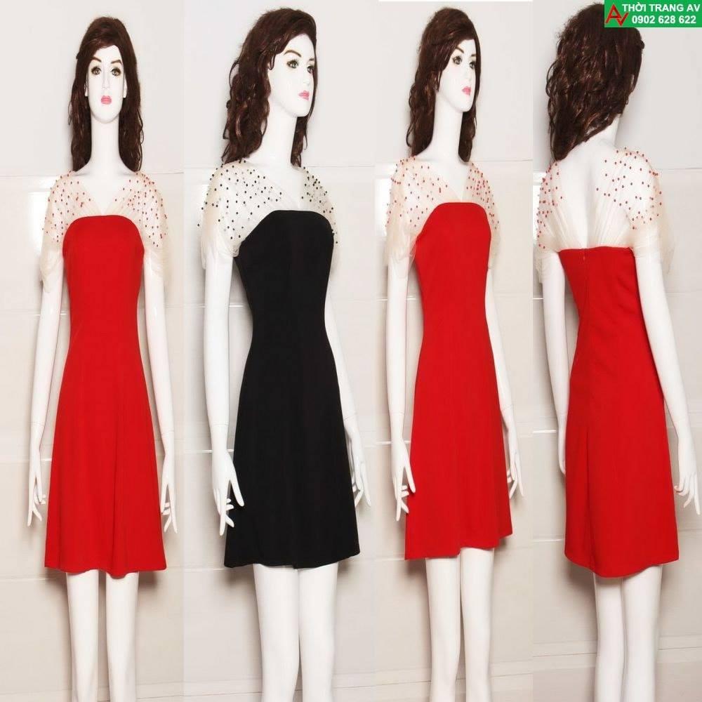 AV6449 - Đầm xòe cúp ngực phối lưới
