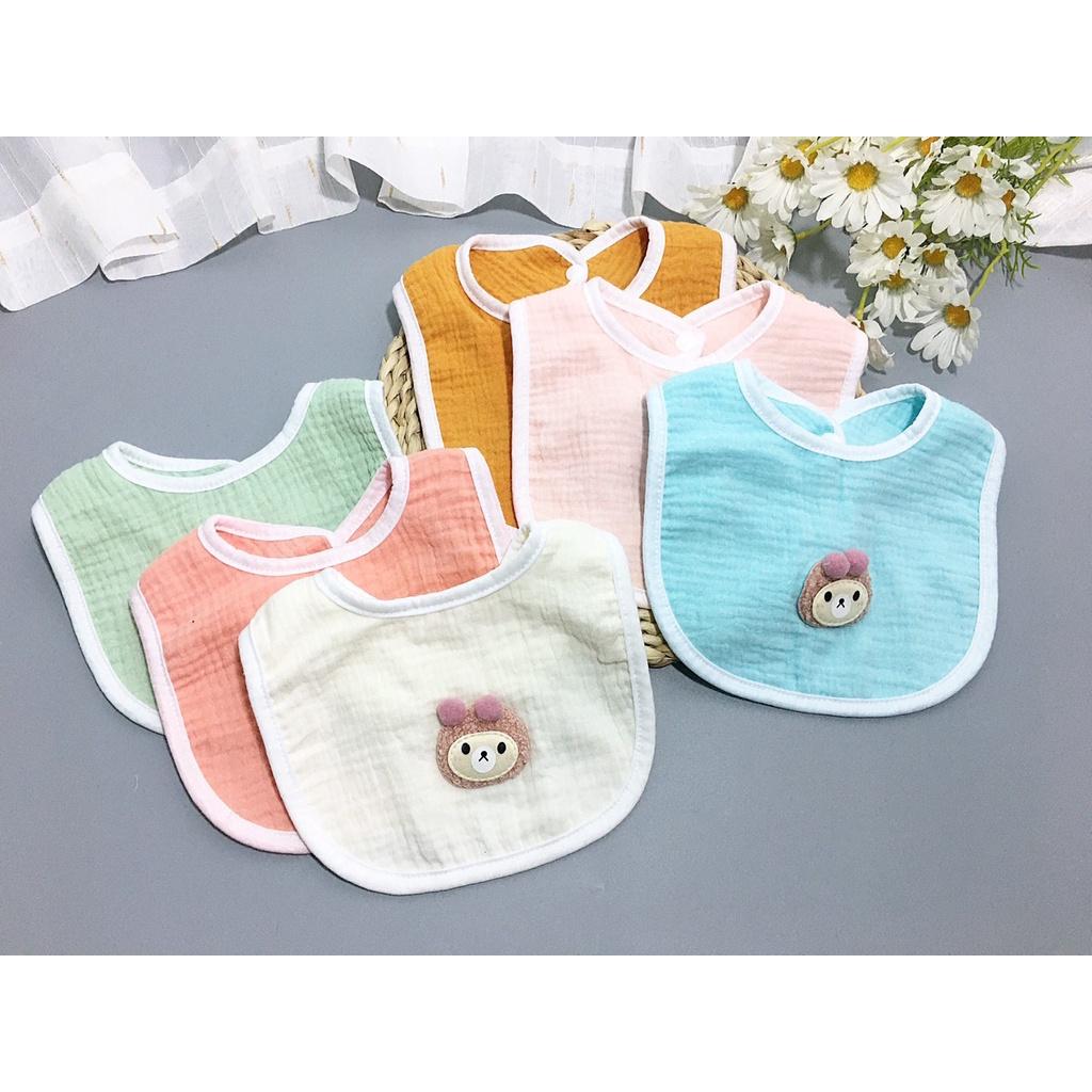 Khăn yếm vải xô sợi tre hình chú Gấu cho bé sơ sinh, mềm, mịn, an toàn cho bé trai bé gái