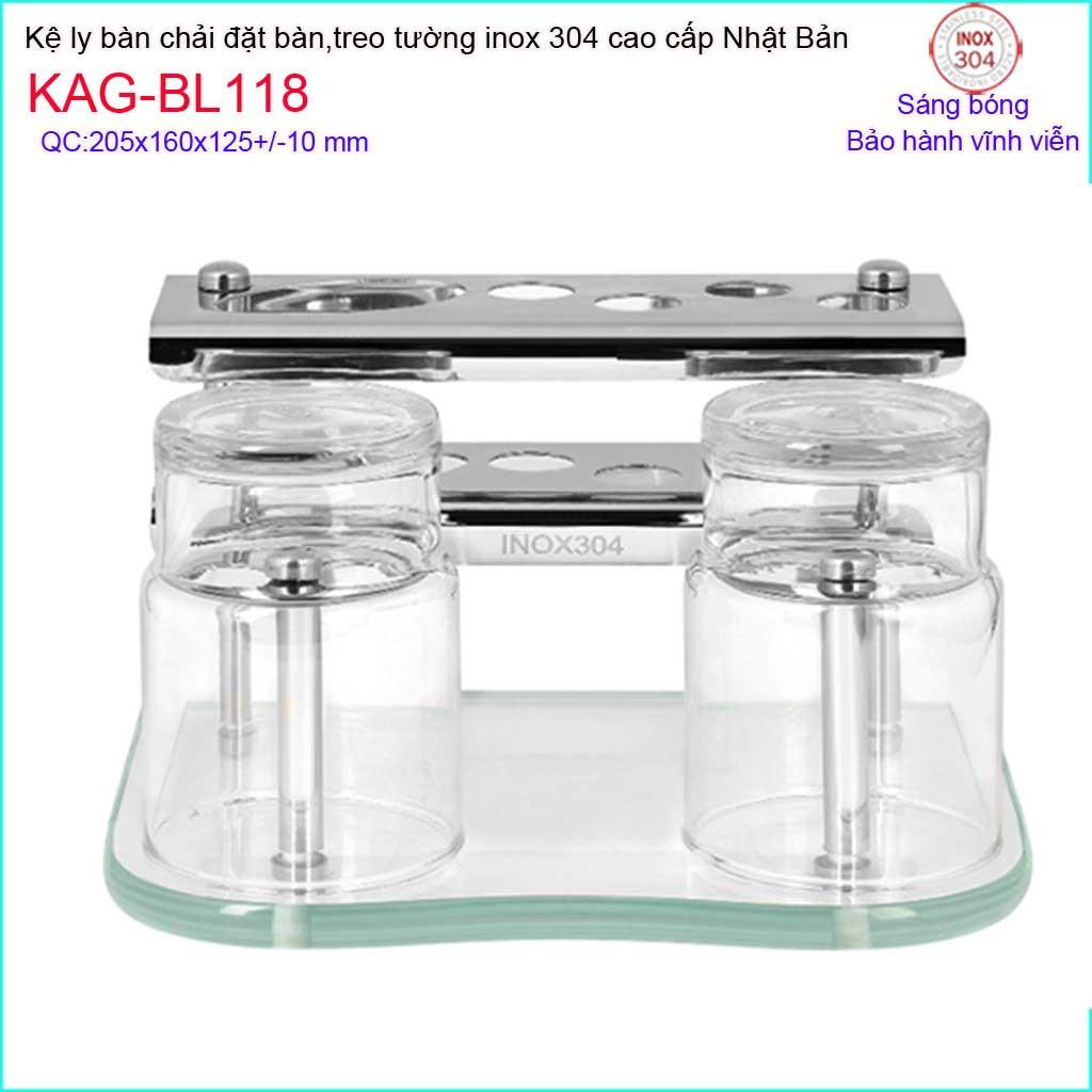 Kệ ly bàn chải kem đánh răng Inox 304 Nhật Bản, kệ đa năng úp ly-bàn chải-kem đánh răng inox Kace KAG-BL118