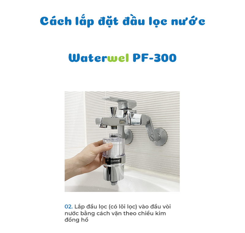 Đầu lọc nước đa năng Waterwel PF-300 Hàn Quốc dùng cho lọc nước tắm, nước giặt, vòi nước với lõi lọc than hoạt tính loại bỏ tối đa rỉ sét, tạp chất, kim loại nặng - Hàng nhập khẩu