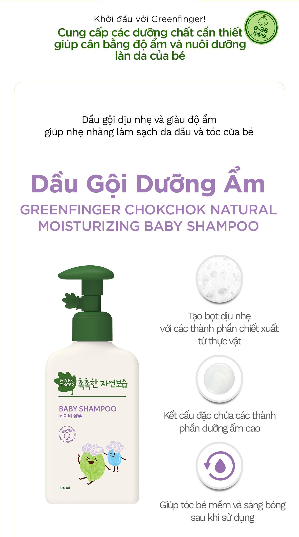 Combo 2 Dầu Gội Và Sữa Tắm Dưỡng Ẩm Cho Bé Greenfinger ChokChok Moisture Baby Shampoo And Wash 320ml