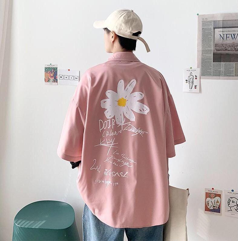 Áo Sơ Mi Tay Lỡ Hoa Cúc Unisex Dáng Rộng