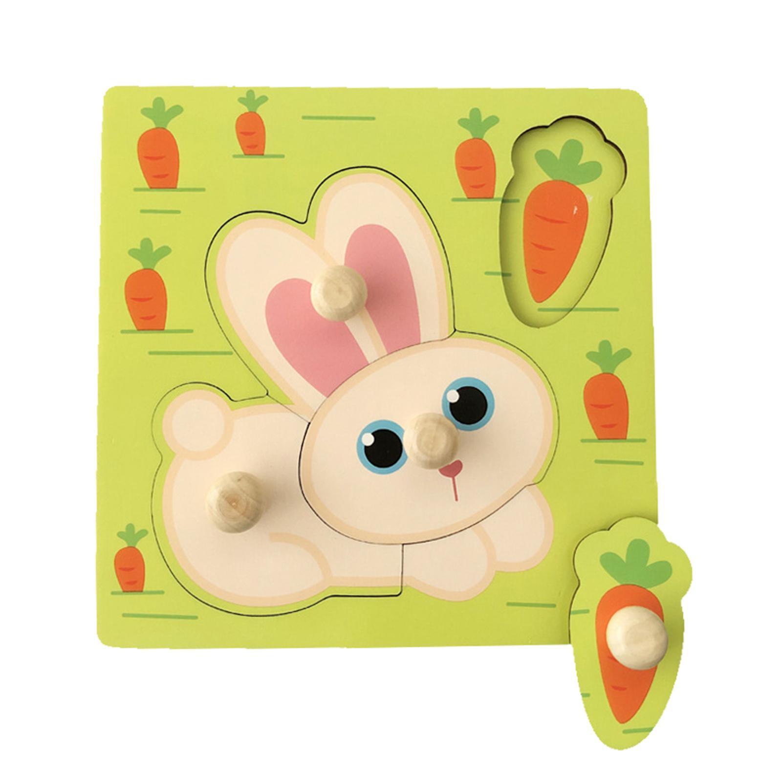Wooden Cartoon Jigsaw Puzzles Shape Matching Game for 2 3 4 Year Old Rabbit