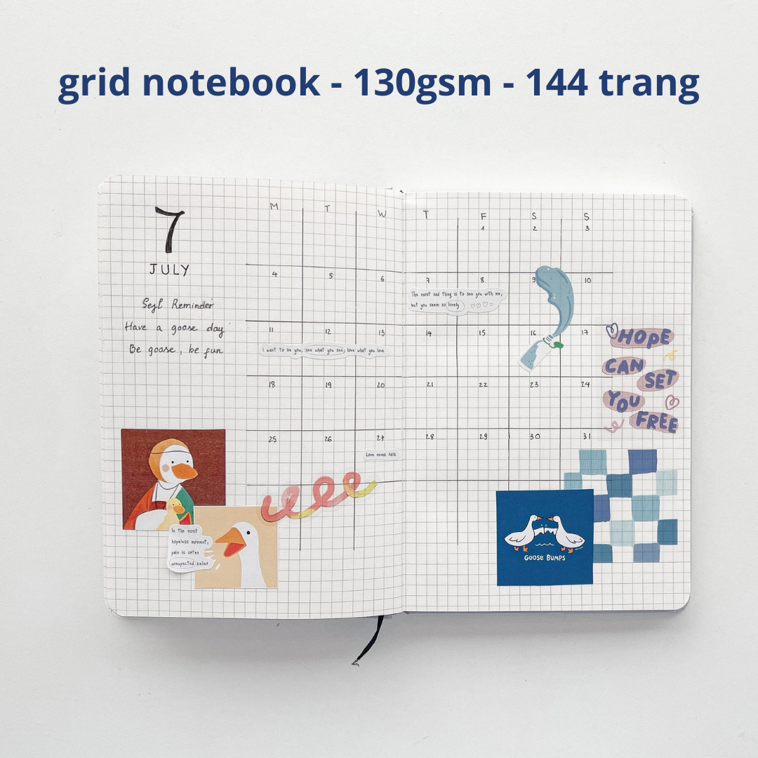 Sổ grid ô vuông 130gsm 144 trang hình Ngỗng màu tím Crabit