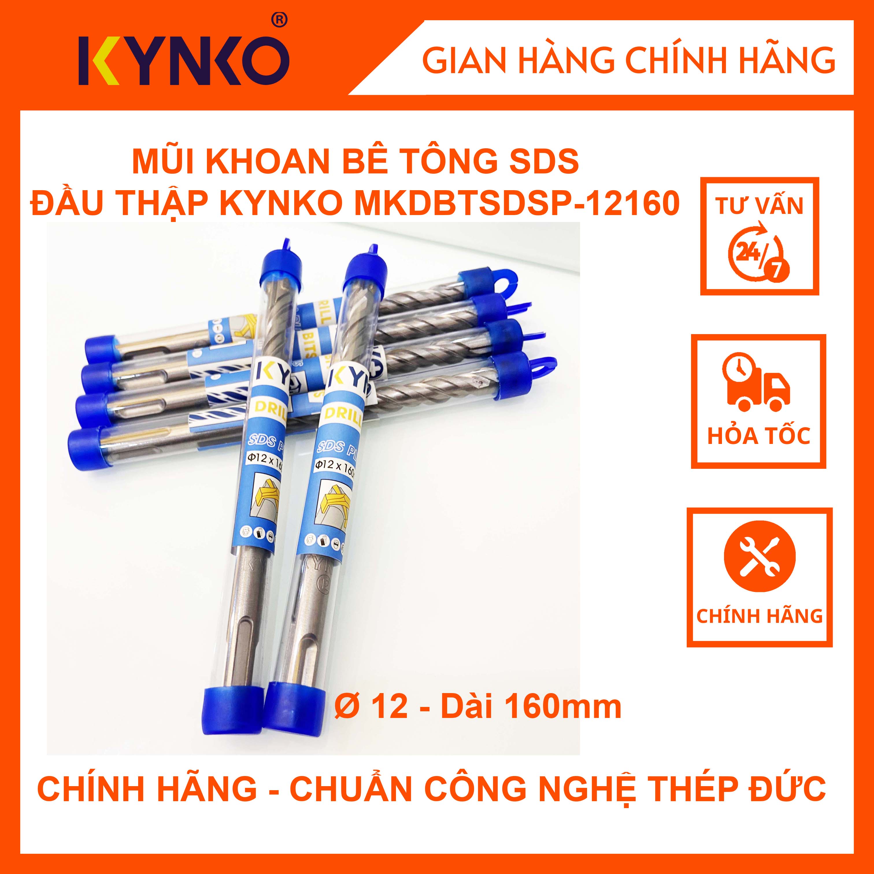 MŨI KHOAN BÊ TÔNG SDS - ĐẦU CHỮ THẬP KYNKO MKDBTSDSP-12160