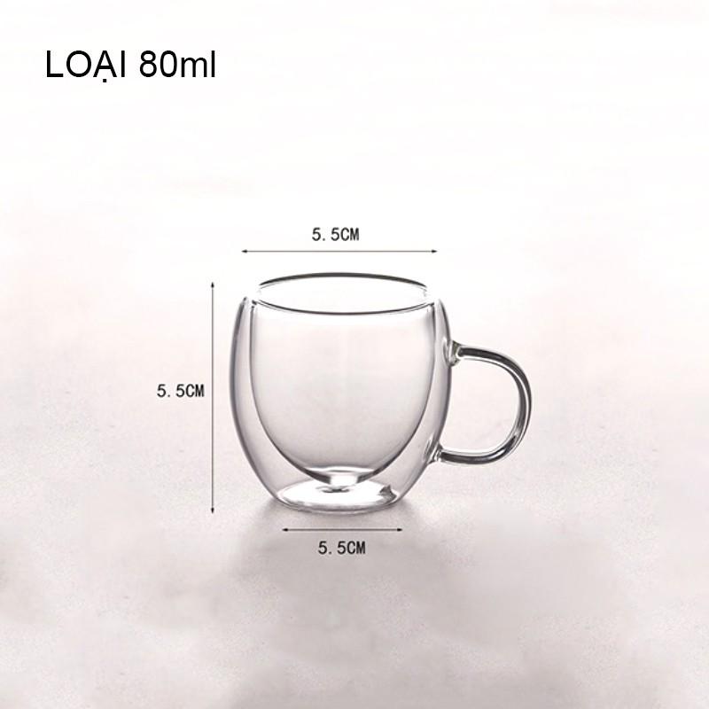 CỐC THỦY TINH 2 LỚP GIỮ NHIỆT UỐNG TRÀ VÀ CAFÉ, CÓ TAY CẦM