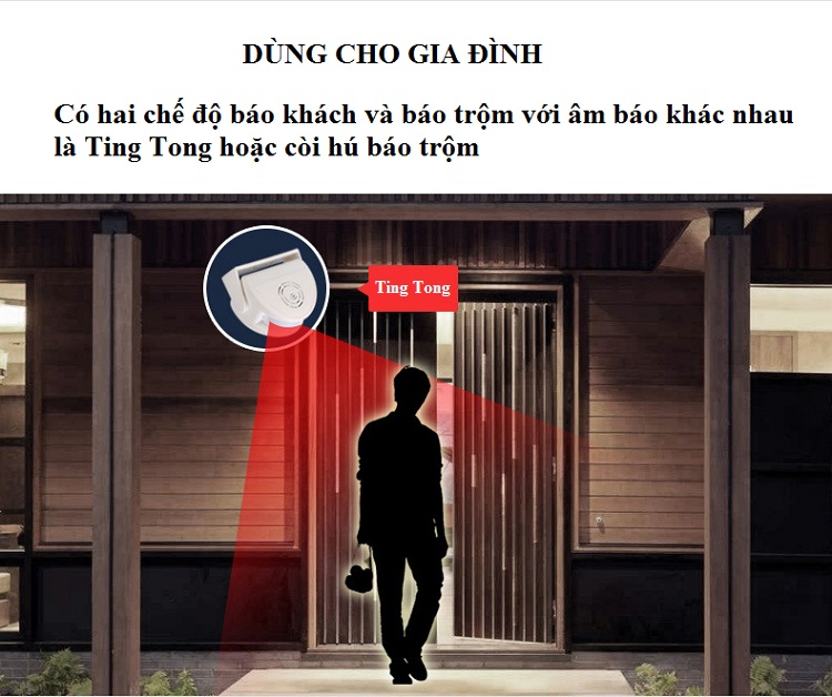 Báo động trống trộm, báo khách mở cửa chuyên dụng cảm biến hồng ngoại nhạy với 2 âm báo khác nhau M3 ( Tặng 03 móc dán treo đồ chịu lực ngẫu nhiên )