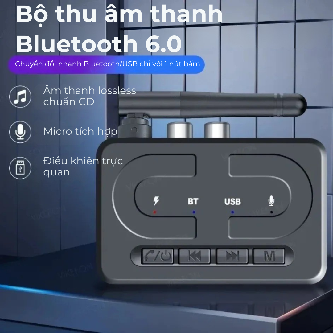 Bộ Thu Âm Thanh Bluetooth 6.0 không dây HiFi Stereo Lossless, receiver AUX 3.5mm USB U-Disk, mic HD đàm thoại T89 - Hàng Nhập Khẩu