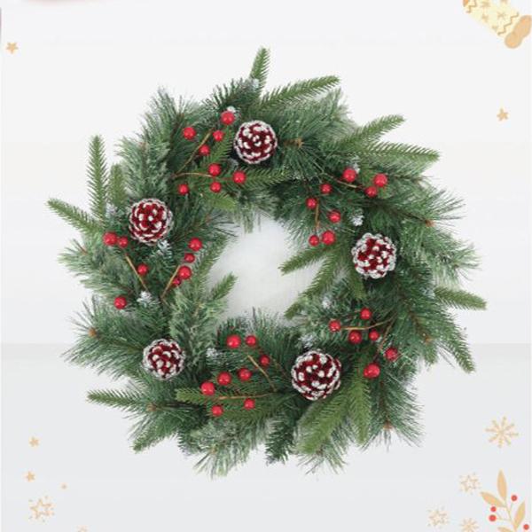 Vòng Hoa Đầu Nhọn 4 Loại Lá Có Trang Trí - Trang Trí Noel 50 cm - Chaang Chiia LP-W20-CC