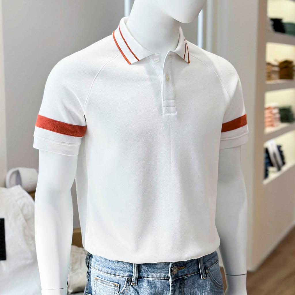 Áo Polo Nam Cao Cấp Có Cổ BY COTTON Raglan 2 Layer White 060223 Nam Tính, Thanh Lịch, Sang Trọng, Trẻ Trung